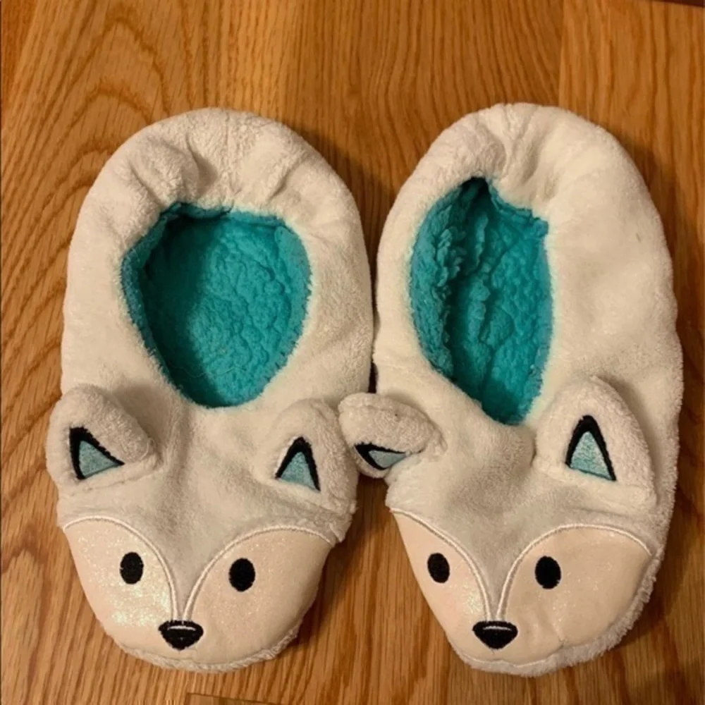 Slippers girls justice 3-6 medium glitter white fox